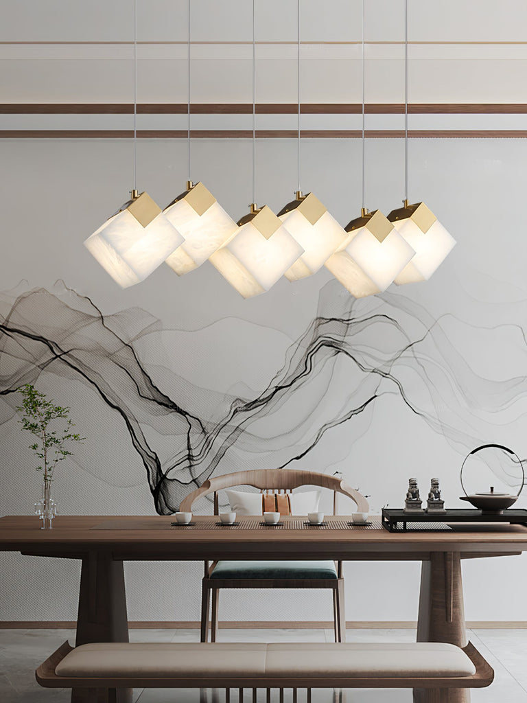 Gold & White Alabaster Sculptural Lumina Vox Pendant Lamp by Dalmivik, product or room detail view