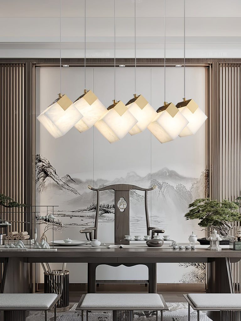 Gold & White Alabaster Sculptural Lumina Vox Pendant Lamp by Dalmivik, product or room detail view