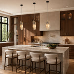 Graphic Four-Panel Marble Pendant installed above a kitchen island