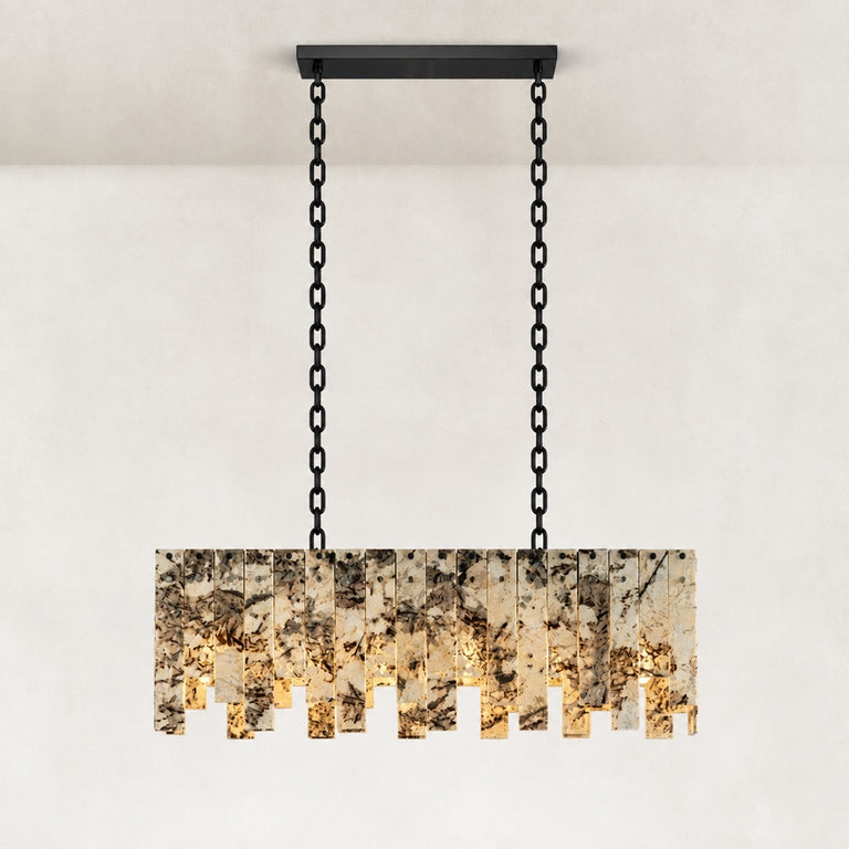 Graphic Mosaic Marble Island Chandelier 47.2" in Black metal finish, shown as a complete fixture
