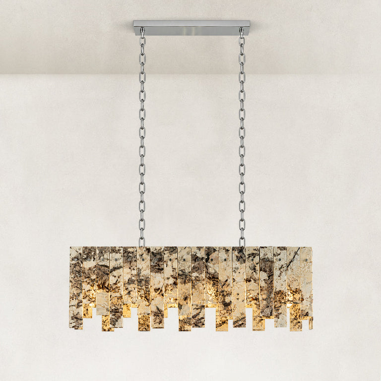 Graphic Mosaic Marble Island Chandelier 47.2" in Chrome metal finish, shown as a complete fixture