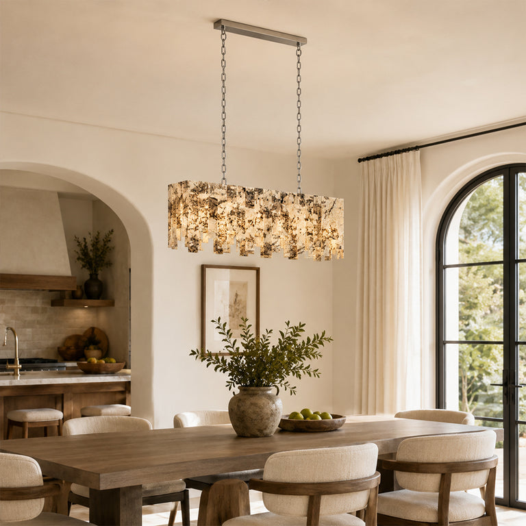 Graphic Mosaic Marble Island Chandelier 47.2" displayed in a furnished interior