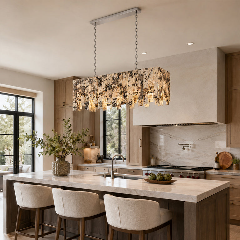 Graphic Mosaic Marble Island Chandelier 47.2" installed above a kitchen island