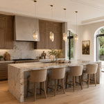 Graphic Vein Four-Panel Marble Pendant installed above a kitchen island