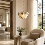 Graphic Vein Marble Pendant displayed in a furnished interior