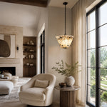 Graphic Vein Marble Pendant displayed in a furnished living room