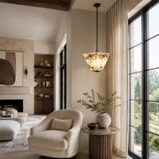 Graphic Vein Marble Pendant displayed in a furnished living room