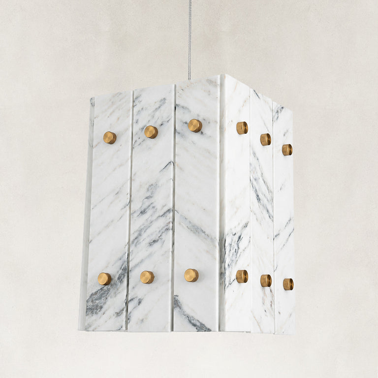 Product detail of Graphic Vein Twelve-Panel Marble Lantern Pendant against a neutral background