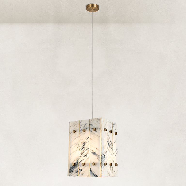 Graphic Vein Twelve-Panel Marble Lantern Pendant shown in full against a neutral background