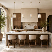 Graphic Vein Twelve-Panel Marble Lantern Pendant installed above a kitchen island