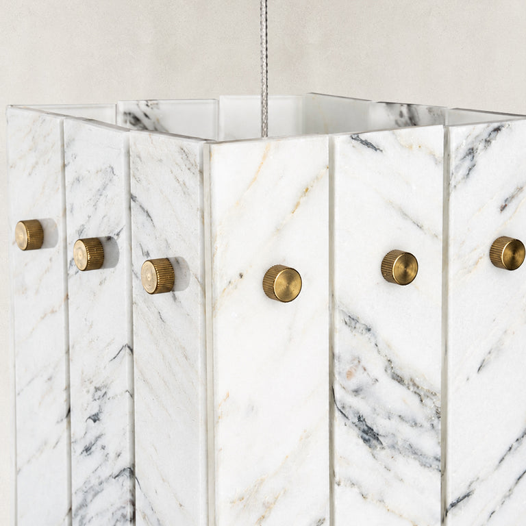 Product detail of Graphic Vein Twelve-Panel Marble Lantern Pendant against a neutral background