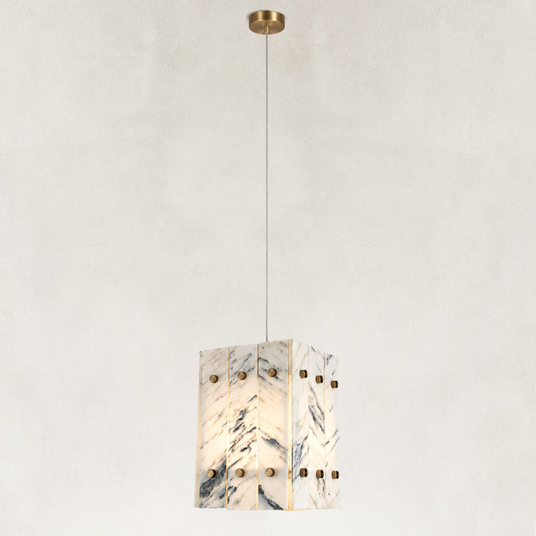 Graphic Vein Twelve-Panel Marble Lantern Pendant shown against a neutral background