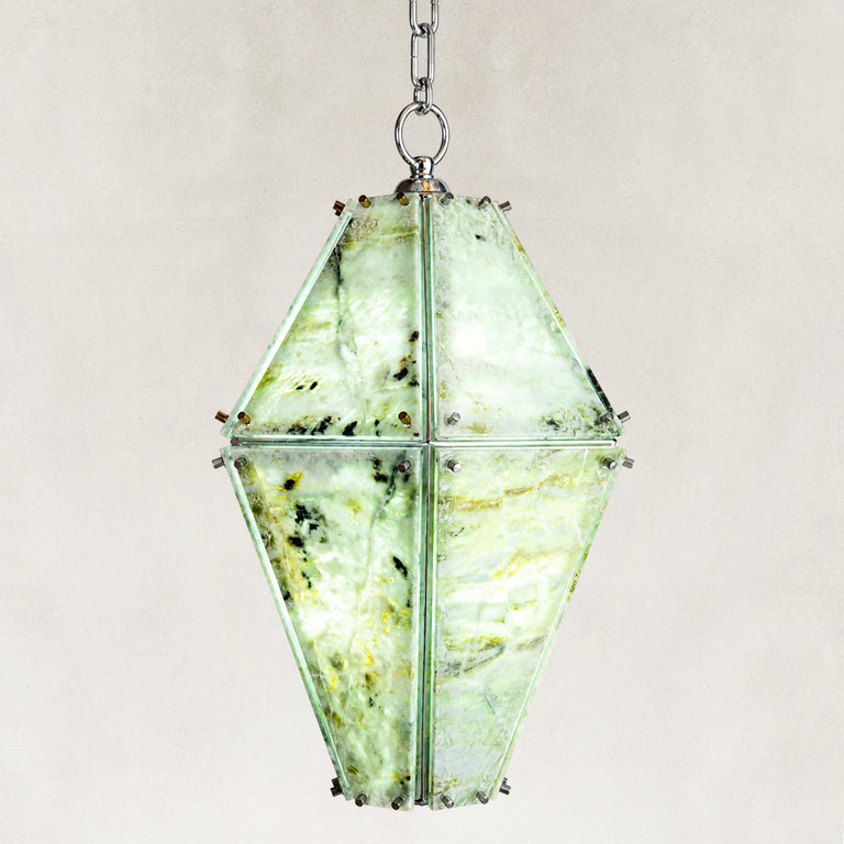 Product detail of Green Faceted Marble Lantern Pendant against a neutral background