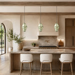 Green Faceted Marble Lantern Pendant installed above a kitchen island