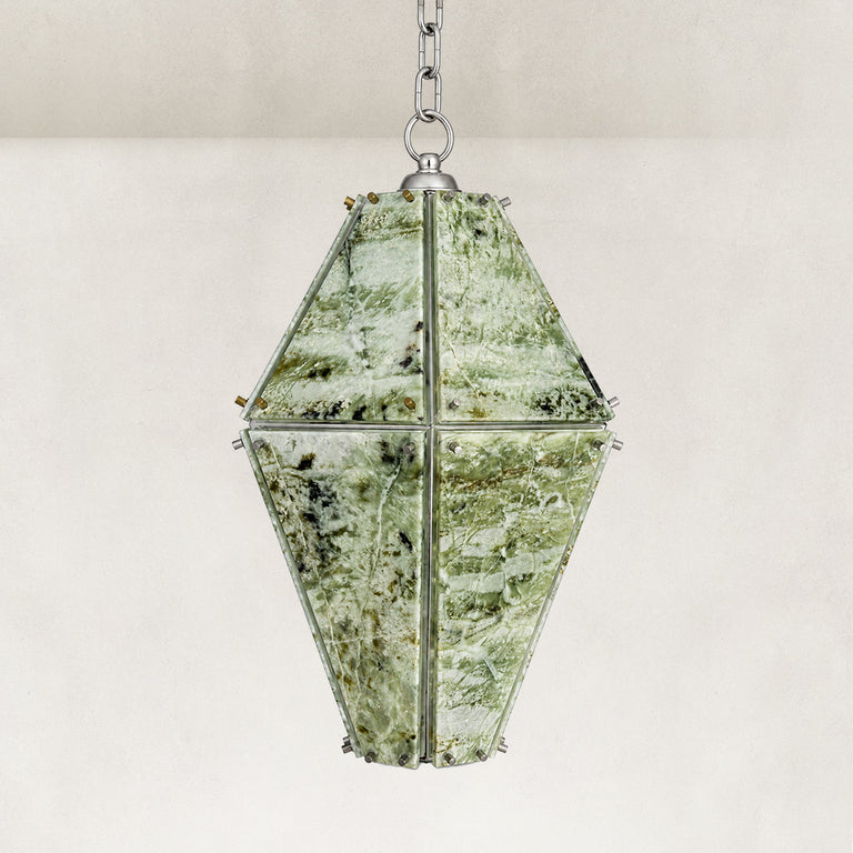 Product detail of Green Faceted Marble Lantern Pendant against a neutral background