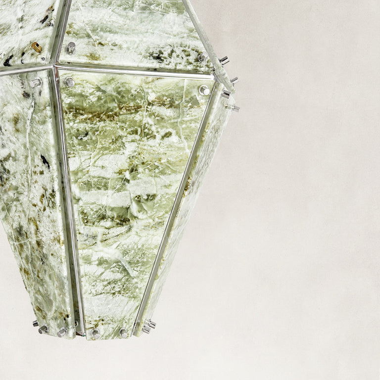 Product detail of Green Faceted Marble Lantern Pendant against a neutral background