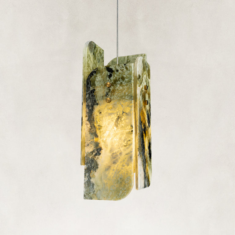 Product detail of Green Four-Panel Marble Pendant against a neutral background