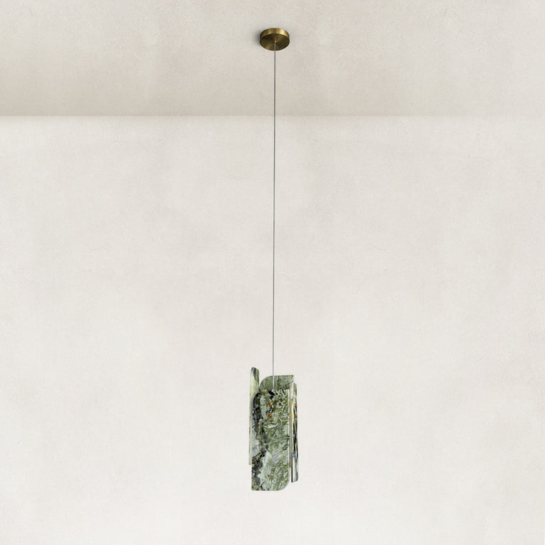 Product detail of Green Four-Panel Marble Pendant against a neutral background