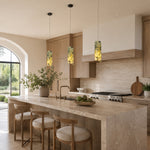 Green Layered Four-Panel Marble Pendant installed above a kitchen island