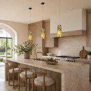 Green Layered Four-Panel Marble Pendant installed above a kitchen island