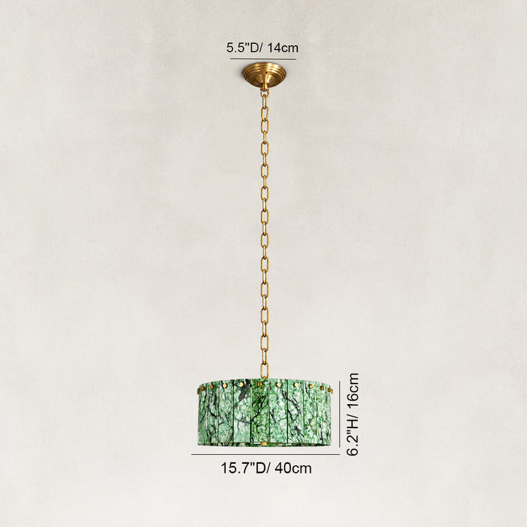 Dimension diagram for Green Marble Drum Pendant