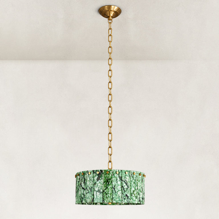 Product detail of Green Marble Drum Pendant against a neutral background