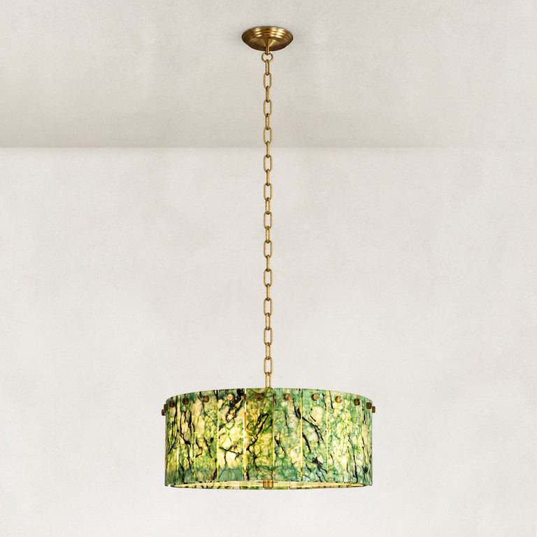 Green Marble Drum Pendant shown in full against a neutral background