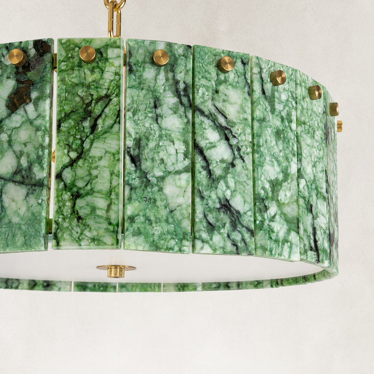 Product detail of Green Marble Drum Pendant against a neutral background