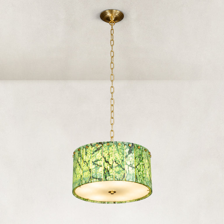 Product detail of Green Marble Drum Pendant against a neutral background