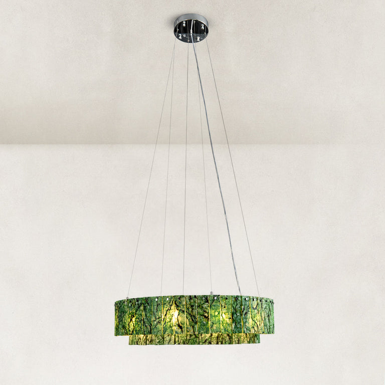 Green Marble Halo Ring Chandelier 31.5" in Chrome metal finish, shown as a complete fixture