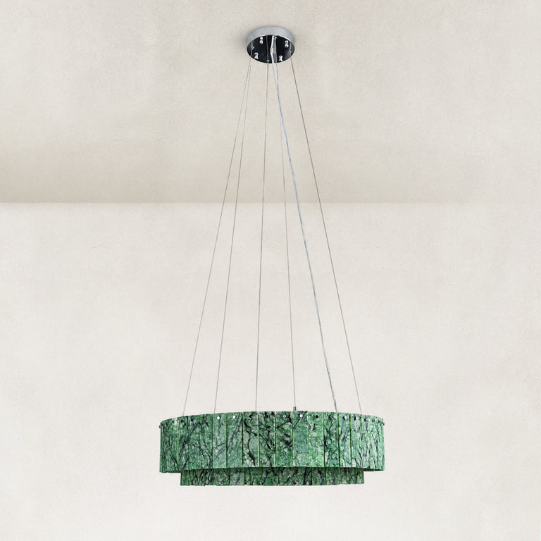 Product detail of Green Marble Halo Ring Chandelier 31.5" against a neutral background