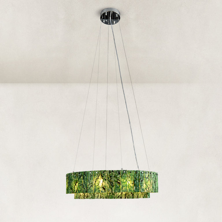 Green Marble Halo Ring Chandelier 31.5" shown in full against a neutral background
