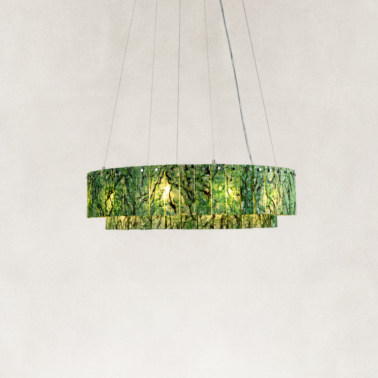 Product detail of Green Marble Halo Ring Chandelier 31.5" against a neutral background