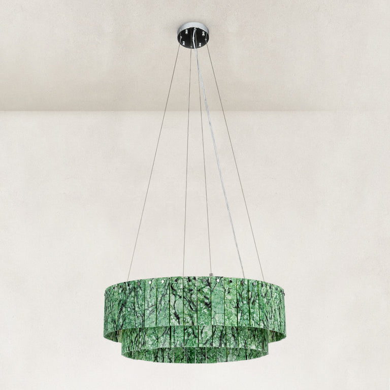 Product detail of Green Marble Halo Ring Chandelier 31.5" against a neutral background
