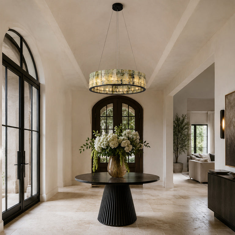 Green Marble Ring Chandelier 31.5" displayed in an entryway interior