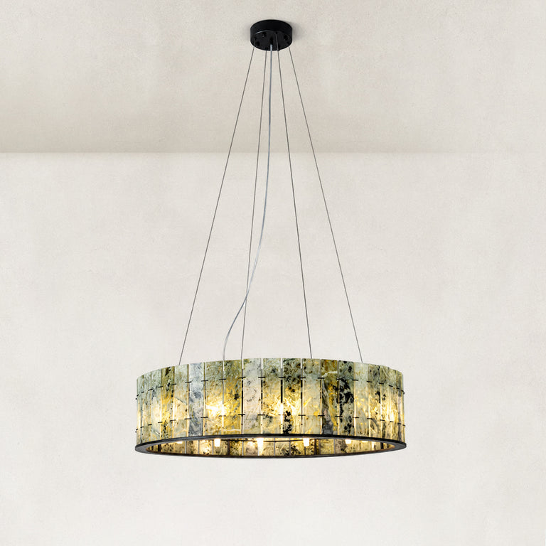 Green Marble Ring Chandelier 31.5" shown in full against a neutral background