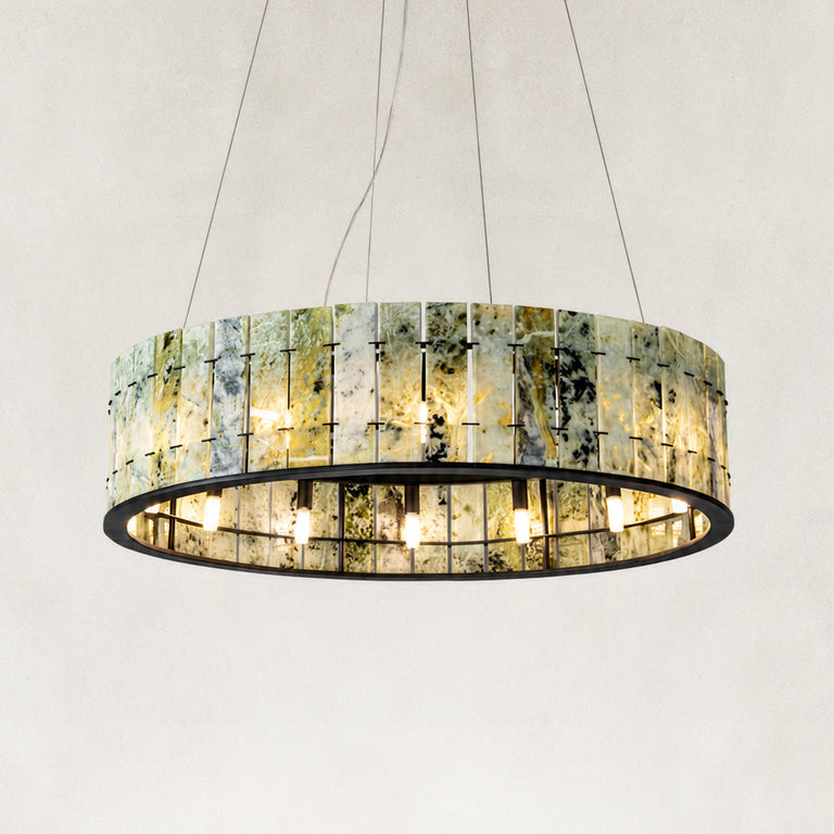 Product detail of Green Marble Ring Chandelier 31.5" against a neutral background