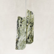 Product detail of Green Pinwheel Four-Panel Marble Pendant against a neutral background