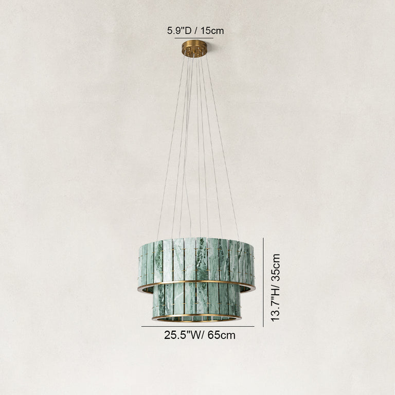 Dimension diagram for Green Tiered Marble Drum Chandelier 31.5"