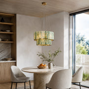 Green Tiered Marble Drum Chandelier 31.5