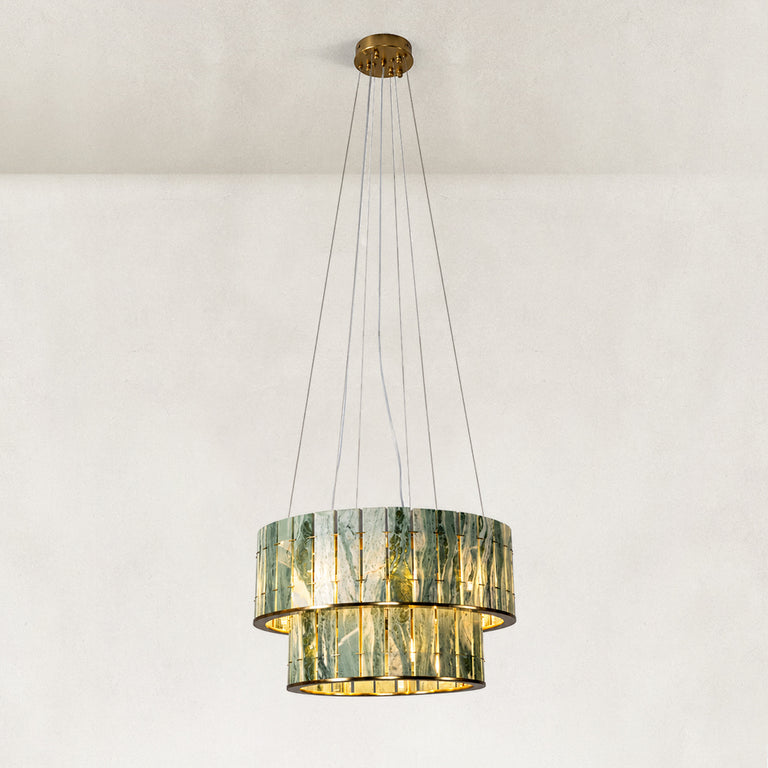Green Tiered Marble Drum Chandelier 31.5" shown in full against a neutral background