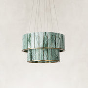 Product detail of Green Tiered Marble Drum Chandelier 31.5