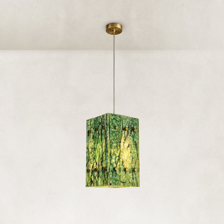 Green Twelve-Panel Marble Lantern Pendant shown in full against a neutral background