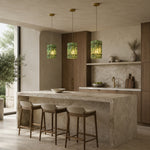 Green Twelve-Panel Marble Lantern Pendant displayed in a furnished interior