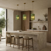 Green Twelve-Panel Marble Lantern Pendant displayed in a furnished interior