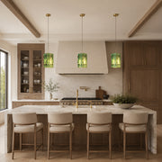 Green Twelve-Panel Marble Lantern Pendant installed above a kitchen island