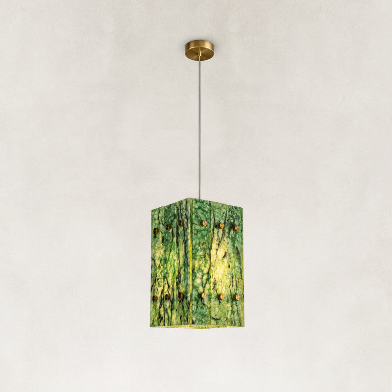 Green Twelve-Panel Marble Lantern Pendant shown against a neutral background
