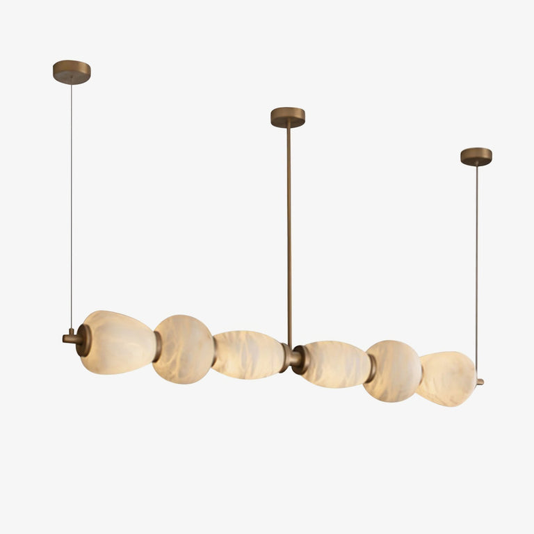 Handcrafted Alabaster Pebble Linear Chandelier – Gold & White LED by Dalmivik, product or room detail view