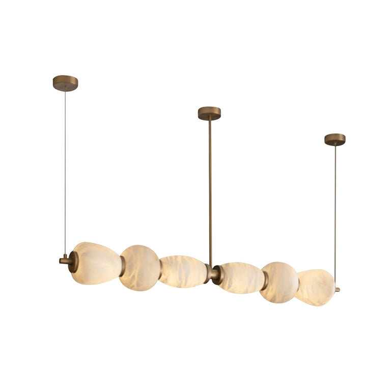Handcrafted Alabaster Pebble Linear Chandelier – Gold & White LED by Dalmivik, complete fixture view