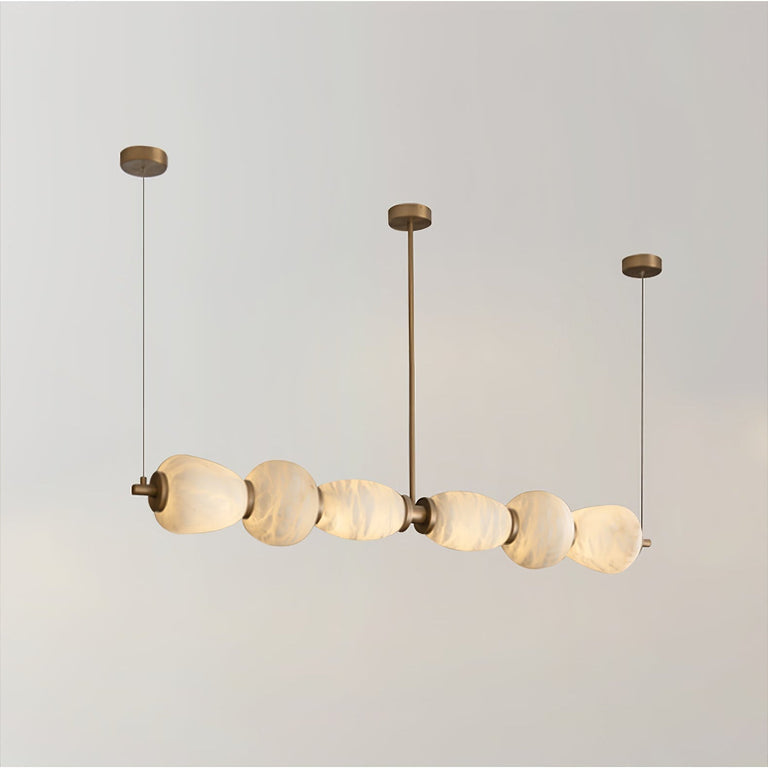 Handcrafted Alabaster Pebble Linear Chandelier – Gold & White LED by Dalmivik, product or room detail view